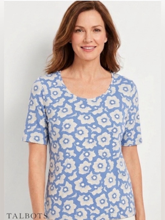 Talbots Tops - NWOT Talbots Petite Short Sleeved Blouse/Tee Size MP Blue flower, luxury tee